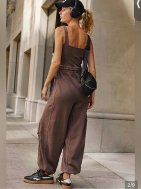 FP Movement by Free People Brown Square-Neck Wide-Leg Jumpsuit